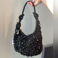 Ilove The Twisted Detail On This Nwt Bag! My Closet Has Tons Of Pieces Nwt - Bundle And I'11 Send You An Offer Black Embellished Handheld Shoulder Bag, Embellished Black Evening Shoulder Bag, Black Evening Bags With Sequins, Black Embellished Bags For Night Out, Embellished Black Bags For Night Out, Chic Black Embellished Shoulder Bag, Elegant Black Sequin Bag, Black Beaded Bag For Night Out, Chic Black Embellished Bags