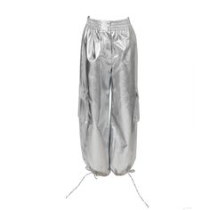 The Combination Of Classic Cargo Pants With A Metallic Twist Creates A Unique And Artistic Look. The Metallic Moment Pants Offer Both Comfort And Fashion With Their Oversized Pocket Details. The Cinched Waist And Drawstring At The Ankle Create A Universally Flattering Silhouette For Everyone. Made From 100% Metallic Vegan Leather, These Pants Not Only Make A Style Statement But Also Align With Ethical Choices. Perfect For Your Renaissance World Tour Look! Nwt Silver Cargo Pants, Brand Label, Style Statement, Cinched Waist, Pocket Detail, World Tour, Track Pants, Cargo Pants, Pant Jumpsuit