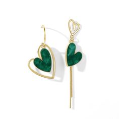 PRICES MAY VARY. New Creative Heart Shape Dangle Earrings Collection From PopTopping Exclusive! Show your ears some love with these gold green asymmetrical drop earrings. If you're a fan of finer things in life, you'll love these asymmetrical dangle earrings for women. These asymmetrical heart dangle earrings are earrings jewelry giving a minimal and adorable look. Funky gold green heart dangle earrings with a simple unique design make it a true ally of style, to be worn like a trendy queen. Dai Trendy Heart Charm Earrings For Mother's Day, Trendy Heart-shaped Earrings For Mother's Day, Trendy Heart Earrings For Mother's Day, Trendy Heart Drop Earrings As Gift, Trendy Dangle Heart Earrings For Valentine's Day, Heart-shaped Earrings For Mother's Day Party, Heart Earrings For Mother's Day Party, Cute Green Jewelry For Valentine's Day, Mother's Day Heart Earrings For Party