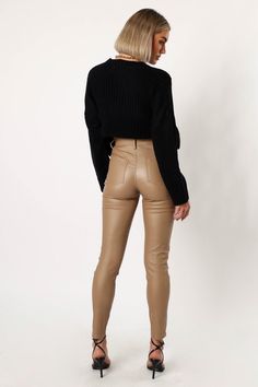 Sammie Vegan Leather Pants - Tan - Petal & Pup USA High Waist Stretch Leather Pants With Pockets, Trendy Straight Leg Bottoms With Zipper Closure, Fitted Cargo Pants With Button Closure For Fall, High-waisted Leather Pants With Zipper For Work, Trendy High Rise Pants With Zipper, Trendy High Rise Pants With Zipper Closure, Trendy Straight Leg Pants With Zipper Closure, Trendy High-rise Pants With Zipper Closure, Trendy Mid-rise Pants With Zip Fly