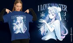 Winter anime girl t-shirt design Girl Shirt Design, Design Dragon, Love Winter, Girl Character, Anime Tshirt, T Shirt Design Vector, I Love Winter