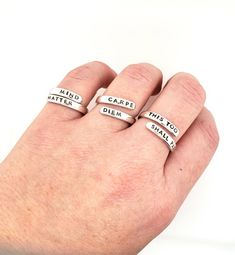 Check out this item in my Etsy shop https://www.etsy.com/listing/171917382/adjustable-ring-custom-made-with-your Adjustable Open Band Stackable Promise Rings, Custom Name Adjustable Open Ring, Personalized Inspirational Ring Jewelry, Inspirational Personalized Ring Jewelry, Inspirational Adjustable Ring, Inspirational Silver Promise Ring, Nickel-free Meaningful Promise Ring, Adjustable Hand Stamped Initial Ring For Promise, Inspirational Adjustable Sterling Silver Rings