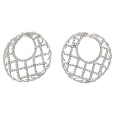 Gorgeous 9.80 ct. good quality, white, and bright diamond rounds. Handmade in 18k white gold. These earrings are showstoppers! White Diamond Earrings, White Diamond, Good Quality, Diamond Earrings, Jewelry Earrings, White Gold, Drop Earrings, For Sale, Gold