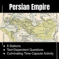 the persian empire is shown in black and white, with an orange border around it