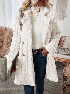 Women's Teddy Coat Fleece Sherpa Jacket Double Breasted Lapel Flannel Winter Coat Fall Windproof Thermal Warm Cream Heated Jacket Outerwear Long Sleeve Fall Black Apricot 2023 - US $31.99 Teddy Bear Coat, Fur Cardigan, Elegant Blazers, Lapel Coat, Cozy Coats, Winter Outerwear, Teddy Coat, Long Sleeves Coats, Sherpa Jacket