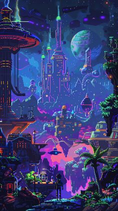 an image of a futuristic city with lots of space in the sky and people walking around