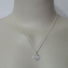 "Sterling silver Lotus Flower necklace on a sterling silver chain. The lotus pendant measures 5/8\" tall. All jewelry parts are 925 solid sterling silver. Send jewelry gifts direct with free gift box and note. Available in 16\", 18\" (model shown) & 20\" Gift Box Included Short gift note may be added at checkout. Receipts not included. For multiple orders needing separate gift boxes, mark as gifts or only 1 gift box will be included. Add A Gemstone https://www.etsy.com/listing/210720273 Abou Small Sterling Silver Necklaces, Silver Flower Pendant Charm Necklace For Everyday, Dainty Silver Charm Necklace With Flower Pendant, Silver Charm Necklace With Flower Charm For Everyday, Sterling Silver Flower Pendant Necklace For Everyday, Silver Flower Pendant Jewelry For Everyday, Silver Flower Charm Necklace For Everyday, Minimalist Sterling Silver Flower Pendant Necklace, Silver Everyday Charm Necklaces With Flower Charm