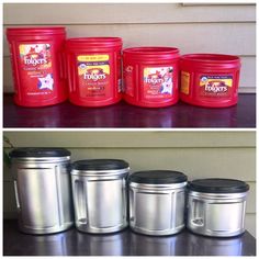 four different types of tins sitting on top of a table