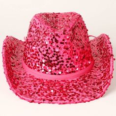 Take a walk on the wild side with our Women's Sequin Mesh Cowboy Hat! This hat boasts a bedazzled design that is perfect for any party or event. Made with 100% polyester, it is both stylish and durable. Plus, the adjustable suede string attached adds a touch of versatility to this cowboy hat design. Time to lasso in some attention! Size: One Size Fits All : 22-23" (57-58cm) Circumference, 3.5" Brim Size, 4.75" Crown** Fun Wide Brim Party Hat, Fun Party Hats With Short Brim, Fun Party Hat With Short Brim, Fun Short Brim Party Hat, Party Hat With Flat Brim, One Size Fits Most, Fun Adjustable Hats For Carnival, Adjustable Flat Brim Party Hat, Party Hat With Flat Brim, Winter Party Hat With Fun Style