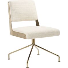 an office chair with a white upholstered seat and gold metal base, viewed from the front