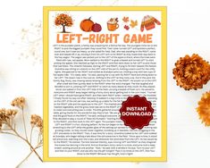 the left - right game is displayed on top of a page with flowers and leaves