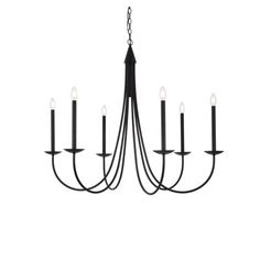 a black chandelier with six candles hanging from it