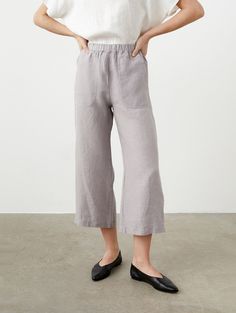 Linen Culottes With Elastic Waist, Wide Leg Linen Pants With Pockets, Cropped Linen Trousers for Women PECAN - Etsy France Flax Wide-leg Pants With Pockets, Linen Wide-leg Bottoms With Side Pockets, Spring Linen Wide Leg Pants With Side Pockets, Linen Wide Leg Pants With Side Pockets For Spring, Wide Leg Linen Pants With Side Pockets, Spring Capri Pants With Side Pockets, Relaxed Fit Straight Leg Culottes With Pockets, Capri Length Pants With Side Pockets For Spring, Spring Linen Bottoms With Pockets