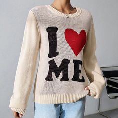 F00235193-104 Winter Bottoms, Graphic Heart, Jersey Pattern, Love Sweater, Jacquard Top, Beige Pullover, Plaid Pullover, I Love Me, Faux Leather Dress