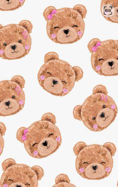 brown teddy bears with pink bows on their ears and eyes are depicted in this seamless pattern