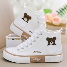 Shipping: Worldwide Express Shipping AvailableDelivery time: 7-15Days Fast ShippingReturns: Fast refund, 100% Money Back Guarantee. Sandal Tali, Fashion Shoes Sneakers, Sneakers Mode, Breathable Sneakers, White Bear, Canvas Shoes Women, Lace Up Sneakers, Casual Flats, Pretty Shoes