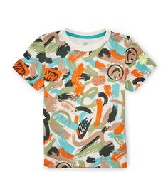 From Nike&#x2C; this t-shirt features:Allover graphic printCrew neckShort sleevesNike graphic on the chestPullover constructionStraight hemCotton/polyesterMachine wash/tumble dryImported. Kids Shirts Boys, Dillard's, Boys T Shirts, Kids Boys, Smiley, Tee Shirts, Nike, T Shirts, Pattern