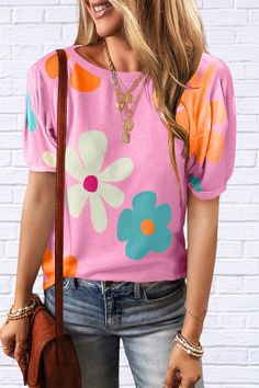 Introducing our Flower Round Neck Short Sleeve Blouse, a delightful blend of fun and brightness to elevate your wardrobe! Crafted with care, this blouse is designed to bring a pop of color and joy to any occasion. Spring 2024, Short Sleeve Blouse, Sunny Days, Round Neckline, Color Pop, Sleeve Blouse, Round Neck, Short Sleeves, Bring It On