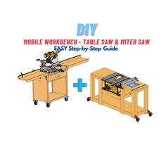 the table saw and miter saw are shown