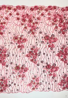 High quality, 3D Floral Lace Fabric that is extremely elegant and loveable. This Beaded & Sequined Lace Fabric is Embroidered on 100% Polyester Net Mesh. It also has beautiful scallop edges that are finished on both sides of the fabric. This wonderful lace fabric is perfect for numerous applications, including, wedding dress, bridesmaid dress, evening gowns, party dresses, and more. Use this fabric to design your next dress to brighten and sparkle up your next special occasion, wedding, quincean Elegant Pink Sequin Fabric With Floral Embroidery, Pink Embellished Embroidered Fabric For Evening, Pink Lace Fabric With Rhinestones Embroidery, Pink Rhinestone-embroidered Lace Fabric, Wedding Dress Bridesmaid, Next Dresses, Sage Color, Dress Bridesmaid, Next Clothes