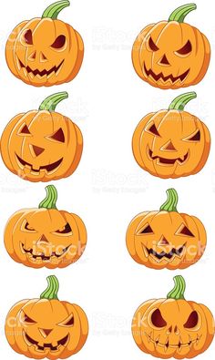 halloween pumpkins with different faces on white background royalty - art iste stock photo