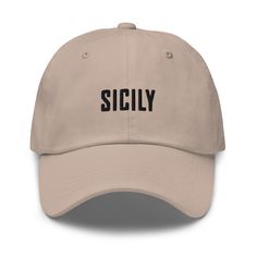 "Sicily Italy embroidered dad hat with stitched letters to represent your coastal AIRBNB / VRBO / STR, vacation, or home. 🧢 Looking for a different hat style, hat color, embroidery thread color, or code/initials? Check out our custom options for adults and kids: ➡️ https://www.etsy.com/shop/CustomCoastalCo?section_id=37850010 Dad hats aren't just for dads. This one's got a low profile with an adjustable strap and curved visor. ⚡️ 100% chino cotton twill ⚡️ Green Camo color is 35% chino cotton twill, 65% polyester ⚡️ Unstructured, 6-panel, low-profile ⚡️ 6 embroidered eyelets ⚡️ 3 ⅛\" (7.6 cm) crown ⚡️ Adjustable strap with antique buckle ⚡️ Blank product sourced from Vietnam or Bangladesh CARE INSTRUCTIONS for longest life: 💦 Machine wash inside out on cold/gentle setting with similar co Artist Hat, Kappa Delta, Camo Colors, Espresso Martini, Dad Caps, Embroidered Hats, Green Camo, Fraternity, Dad Hat