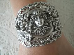 Art Nouveau Bracelet art nouveau jewelry victorian jewelry edwardian renaissance victorian bracelet Antique Silver Baroque Style Jewelry, Antique Silver Baroque Jewelry, Ornate Baroque Silver Jewelry, Baroque Silver Jewelry As Gift, Silver Baroque Jewelry Gift, Baroque Silver Jewelry Gift, Silver Collectible Bracelets, Handmade Victorian Cuff Bracelet For Wedding, Victorian Cuff Bracelet For Wedding