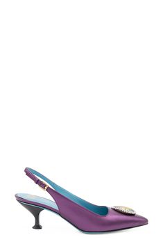 An iridescent buckle shines brightly against this party-ready pump that's lofted by a trend-right kitten heel. 2" heel Memory foam cushioning Leather upper and lining/leather and synthetic sole Made in Italy Kitten Heel Pumps, Kitten Heel, Women's Pumps, Nordstrom Rack, Memory Foam, Kitten Heels, Leather Upper, In Italy, Nordstrom