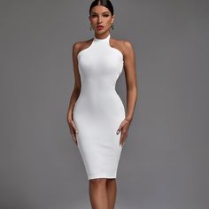 Nwt White Halter Sleeveless Striped Midi Bandage Dress Xs Wolddress Mini The Incredible Quality Bandage Dress Is Suitable For Party, Cocktail, Clubbing, Date Night, Wedding, Night Out, Evening, Birthday, Dinner, Celebrity And So On As You Like. If You're Wearing This You Know You Are Winning At Party! Our Style No.Pf21830 90%Polyester, 10%Spandex Height - 68.9"/175cm Bust - 34.6"/88cm Waist - 25.6"/65cm Hips - 36.6"/93cm And Wears Size S Very Stretchy Gentle Dry Clean Only White Sleeveless Dress For Beach Party, White Halter Neck Sleeveless Dress For Party, White Halter Neck Sleeveless Party Dress, White Stretch Sleeveless Party Dress, White Stretch Sleeveless Dress, Elegant White Sleeveless Midi Dress, Elegant White Sleeveless Beach Dress, Elegant White Lace Sleeveless Dress, White Sleeveless Halter Dress For Night Out