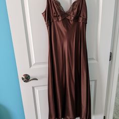 Max And Cleo Silky Brown Mid Calf Length Size 10 Slinky Dress Brown Dresses Prom, Grate Gatsby, Brown Vintage Dress, Brown Vintage Dresses, Pink Formal Gown, Brown Lace Dress, Black Strapless Gown, Brown Silk Dress, Black Floor Length Dress