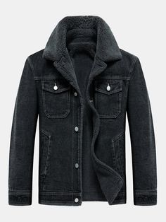 Material: Cotton,Lined:PolyesterPackage included:1*Coat. Winter Single-breasted Long Sleeve Denim Jacket, Winter Casual Denim Jacket With Lapel Collar, Casual Denim Jacket With Lapel Collar For Winter, Winter Outdoor Denim Jacket With Pockets, Winter Denim Jacket With Pockets For Outdoor, Gray Single Breasted Outerwear With Lapel Collar, Collared Single Breasted Denim Jacket For Winter, Collared Single-breasted Denim Jacket For Winter, Winter Denim Jacket With Pockets And Long Sleeves