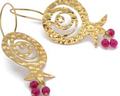 By artpolecuff Jewelry Design and Metal by Byartpolecuff on Etsy Lucky Earrings, Pomegranate Earrings, Pomegranate Jewelry, Pomegranate Design, Jewelry Ruby, Judaica Jewelry, Ruby Birthstone, Jewish Jewelry, Wide Cuff Bracelets