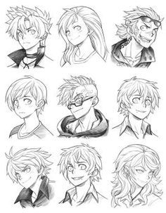 some sketches of the main characters for an upcoming anime film, person and his friends