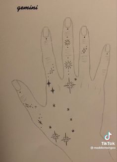 a drawing of a hand with stars and the word august written on it in cursive writing