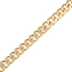 R.J. Graziano Super Style 18" Pavé Curb-Link Necklace Bold and beautiful curb links bring to mind 1980s glamour for this crystal-dusted design. Perfect for styling with those slinky lamé dresses—and your favorite jeans.      Approx. 18"L x 7/16"W with 3-1/2" extender      Extender links with lobster-claw clasp Elegant Iced Out Chain Necklace For Party, Elegant Gold Iced Out Rhinestone Necklace, Elegant Rhinestone Cuban Link Chain Necklace, Cuban Link Chain Necklace With Rhinestones For Party, Party Chain Necklace With Rhinestones In Cuban Link, Gold Chain Link Rhinestone Necklace For Party, Gold Crystal Cuban Link Chain Necklace, Gold Cuban Link Chain Necklace With Crystals, Gold Cuban Link Crystal Chain Necklace