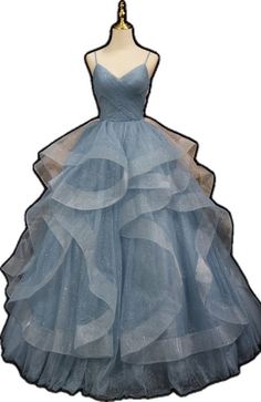 Straps Blue A-line Layers Long Formal Gown Layers Skirt, Long Formal Gowns, Gown Photos, Pleated Bodice, Formal Gown, Layered Skirt, Photo Colour, Formal Gowns, Bra Sizes