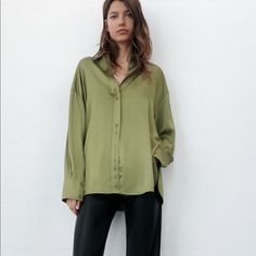 Beautiful Color Satin Blouse, Zara Tops, Beautiful Colors, Blouses, Zara, Womens Tops, Satin, Green, Women Shopping