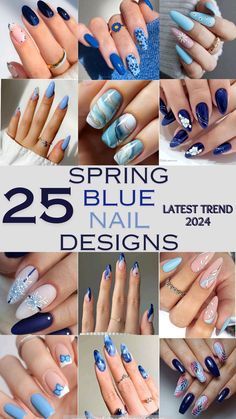 Blue Polish Nail Designs, Spring Nails 2024 Trends Blue, Summer Nail 2024 Trends Blue, Nail Ideas Summer Blue, Summer Nails 2024 Blue, Blue Nail Designs 2024, Blue Spring Nail Ideas, May Nails Ideas, Blue Spring Nails