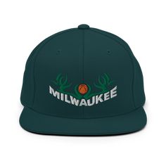 ArcZeal Designs Hats Spruce Milwaukee Snapback Hat Milwaukee Wisconsin, March Madness, Neck Gaiters, Black Neon, Green Camo, Custom Embroidery, Head Circumference, Snapback Hat, Team Colors