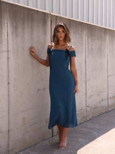 Invite Only Midi Dress Le Lis Off Shoulder Design, Mesh Overlay, Shoulder Design, New Tops, Hunter Green, Bow Detail, Dresses Xs, Dress Collection, American Girl