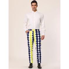 The eye-catching prints and color block design make you stand out from the crowd. The dress pants come with 2 hand pockets at the sides which are very convenient for putting your small items inside. These pants can be paired with various tops to create different looks. Easy to match your shirts, T-shirts, polo shirts, or blazers for your casual or business style. Multicolor Workwear Pants With Pockets, Slim Fit Chino Pants, Dress Pants Black, Slim Fit Dress Pants, Formal Pants, Color Block Dress, Color Block Design, Business Style, Slim Fit Chinos