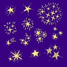 a collection of gold stars on a purple background