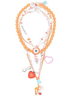 Orange Multi-strand Jewelry Gift, Orange Multi-strand Colorful Beads Jewelry, Orange Multi-strand Jewelry For Gifts, Multi-strand Necklace With Lobster Clasp, Orange Necklaces With Round Beads And Lobster Clasp, Orange Necklace With Round Beads And Lobster Clasp, Orange Round Beaded Necklace With Lobster Clasp, Mixed Beads Necklace, Peace Earrings