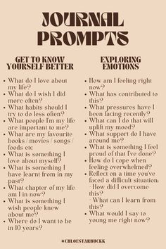 Journal prompts made on @canva    Journal prompts for self reflection and exploring / processing emotions and feelings and understanding yourself and get to know yourself better journal prompts for healing  #wellbeing #manifest #manifestation #wellness #journal #journaling #prompts #journalprompts #feature #inspo #inspiration #canva #writing #daily #weekly #goalsetting #mentalwellness #mentalhealth #goals #selfcare #selflove #love #gratitude #grateful #grow #growth #school #newschool #diary #notebook #notebookideas #diaryideas #ideas #blanknotebook #backtoschool #reflection #selfrealization #exploration #explore #emotions #canva Diary Prompts, Canva Journal, Journal Prompts For Healing, Journal Prompts For Teens, Processing Emotions, Prompts For Healing, Morning Journal Prompts, Mindfulness Journal Prompts, Get To Know Yourself