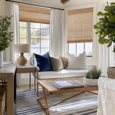 Curtains living room Woven Shades With Curtains Living Room, Bamboo Roman Shades Kitchen, Bamboo Window Treatments, Rattan Window Shades, White Blinds Living Room, Bamboo Blinds With Curtains, Bamboo Shades With Curtains, Bamboo Shades Bedroom, Reed Blinds