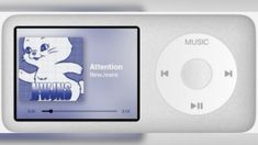 an apple ipod with the new logo on it's side and music player next to it