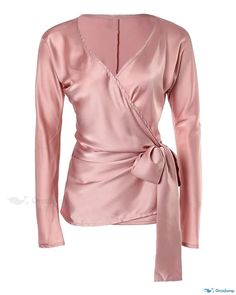 OrcaJump - Sophisticated Satin Blouse with Elegant Tie Detail and Long Sleeves Satin Long Sleeve Top, Blouse Size Chart, Clothes For Women Over 50, Satin Long Sleeve, Chic Type, Estilo Chic, Blouse Material, Satin Blouse, Business Outfits