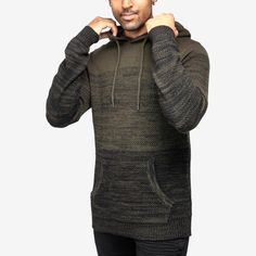 Men's Color Blocked Hooded Sweater.A simply pullover knit hoodie for your cold day.Knit construction. Color block. Pullover. Long sleeve. Kangaroo pocket.Hoodie knitted sweater.Warm padded lining.Supper soft blend.Streches well.Go from formal to casual in an instant with trendy XRAY Fashion Hoodie Sweater for men. These colorful long-sleeve pullovers look spectacular whether you pair them with dress slacks, jeans or chinos. Knitted Hooded Hoodie For Streetwear, Knitted Hoodie For Streetwear, Urban Style Khaki Hoodie For Winter, Brown Knitted Hoodie, Cold Weather Knitted Hooded Hoodie, Urban Winter Sweater With Drawstring Hood, Mens Shawl Collar Cardigan, Knitted Hoodie, Kangaroo Pocket Hoodie