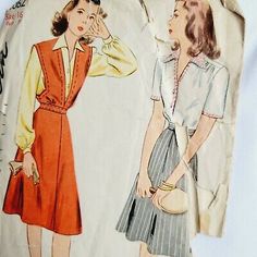 Vintage 40s Jumper Blouse & Skirt Bust 34 Simplicity 1062 | eBay Fitted Vintage Mini Skirt, Fitted Vintage Skirt For Vintage Fashion, 40s Blouse, Blouse Skirt, Dress Blouse, Vintage 40s, Skirt Vintage, Jumper Dress, Vintage Pattern