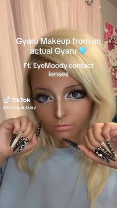 credit goes to @/harlequinfaery on TT Gyaru Tutorial, Gyaru Makeup Tutorial, Makeup Tutorial, Lenses, Makeup, Quick Saves, Make Up